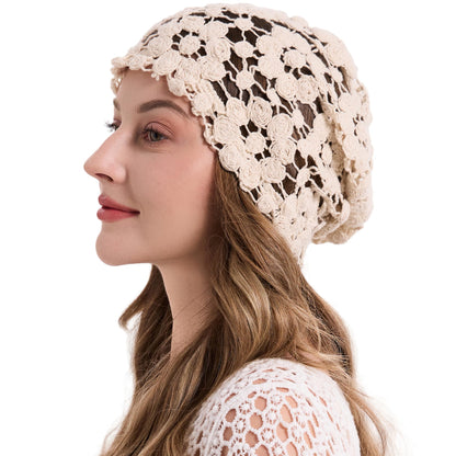 ZLYC Women Cotton Crochet Slouchy Beanie Hat Handmade Knit Summer Skull Cap