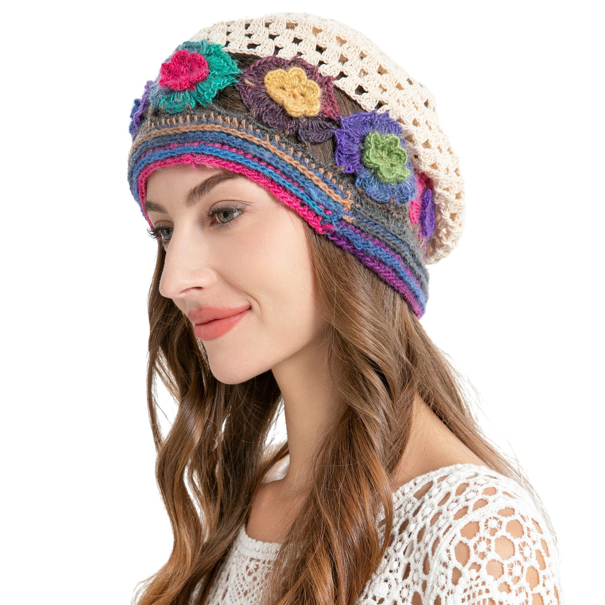 ZLYC Women Cotton Crochet Slouchy Beanie Hat Handmade Knit Summer Skull Cap