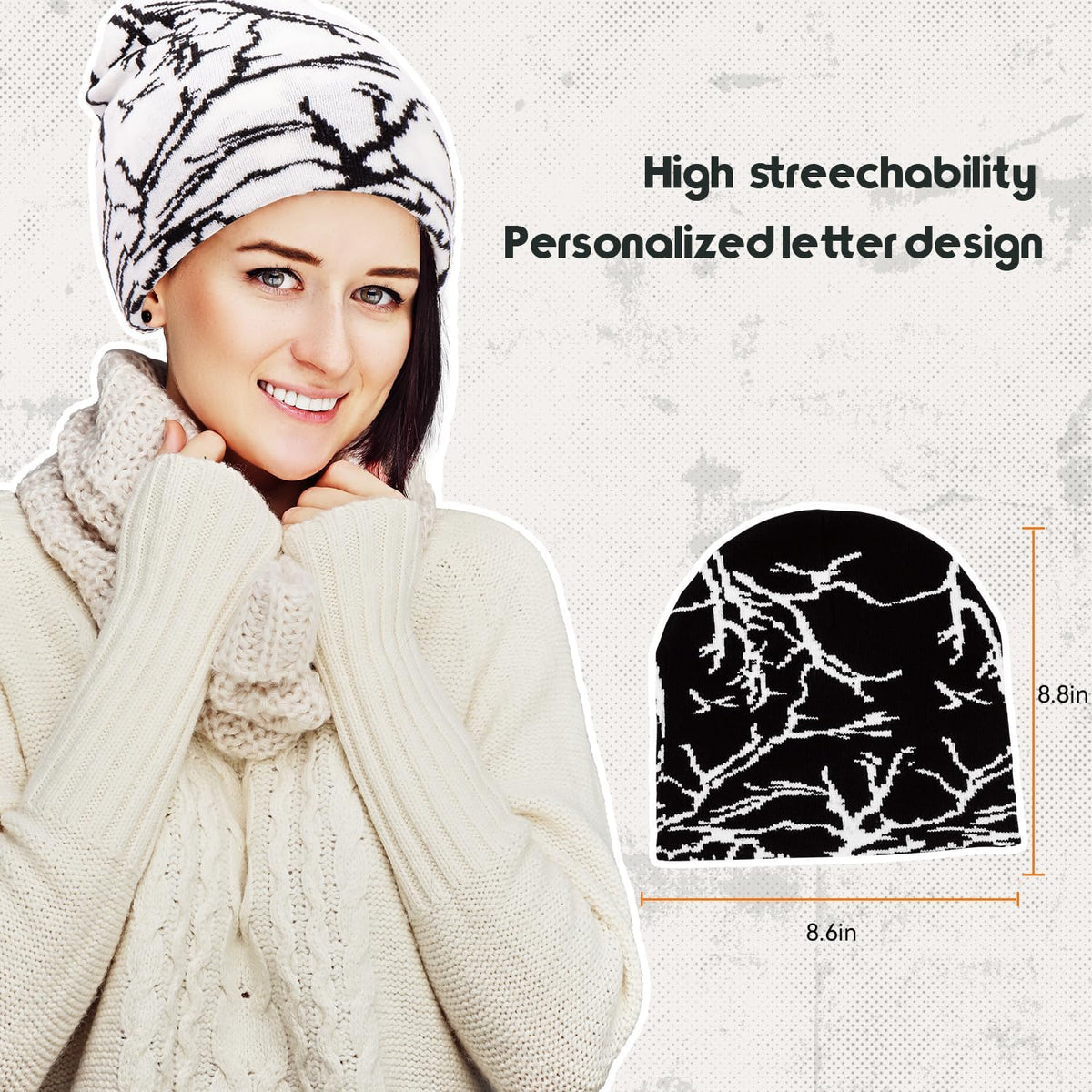 Beanies Hats Men,Y2K Lightning Pattern Wool Acrylic Knitted Hat