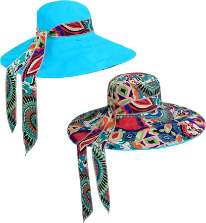 Women's Foldable Floppy Sun Hats Reversible Vacation Beach Cap Summer Wide Brim UPF 50+ Travel Fishing Bucket Hat