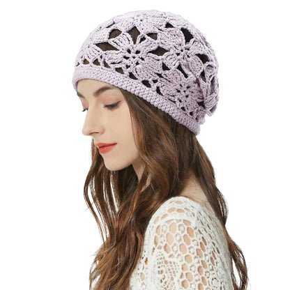 ZLYC Women Cotton Crochet Slouchy Beanie Hat Handmade Knit Summer Skull Cap