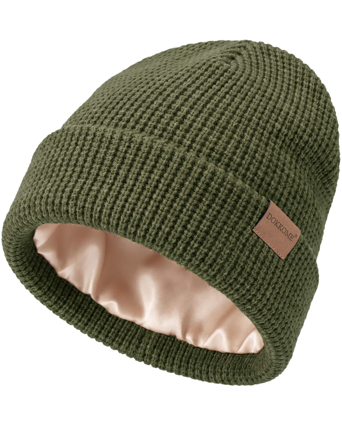 Satin Lined Beanie for Women Men Waffle Knit Winter Hats Thick Double Layer Warm Cuffed Silk Lining Cozy Soft