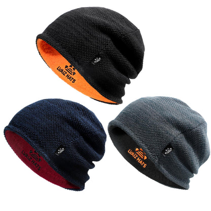 3 Pack Reversible Fleece Lined Beanie Hats for Men Women Winter Knit Hats
