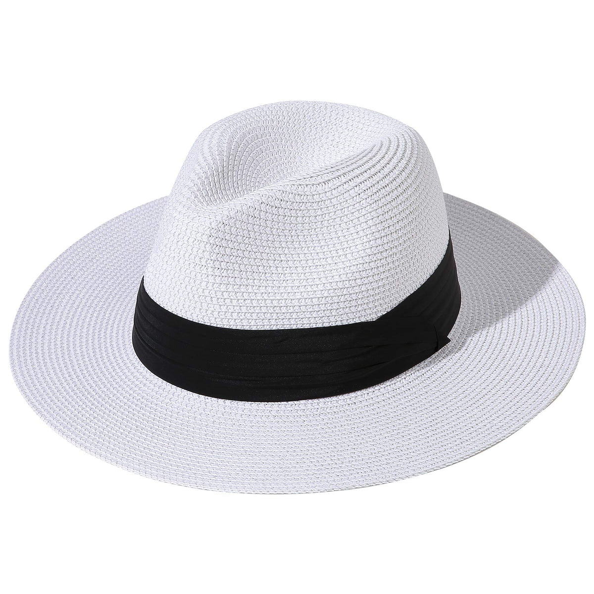 Lanzom Women Wide Brim Straw Panama Roll up Hat Fedora Beach Sun Hat UPF50+