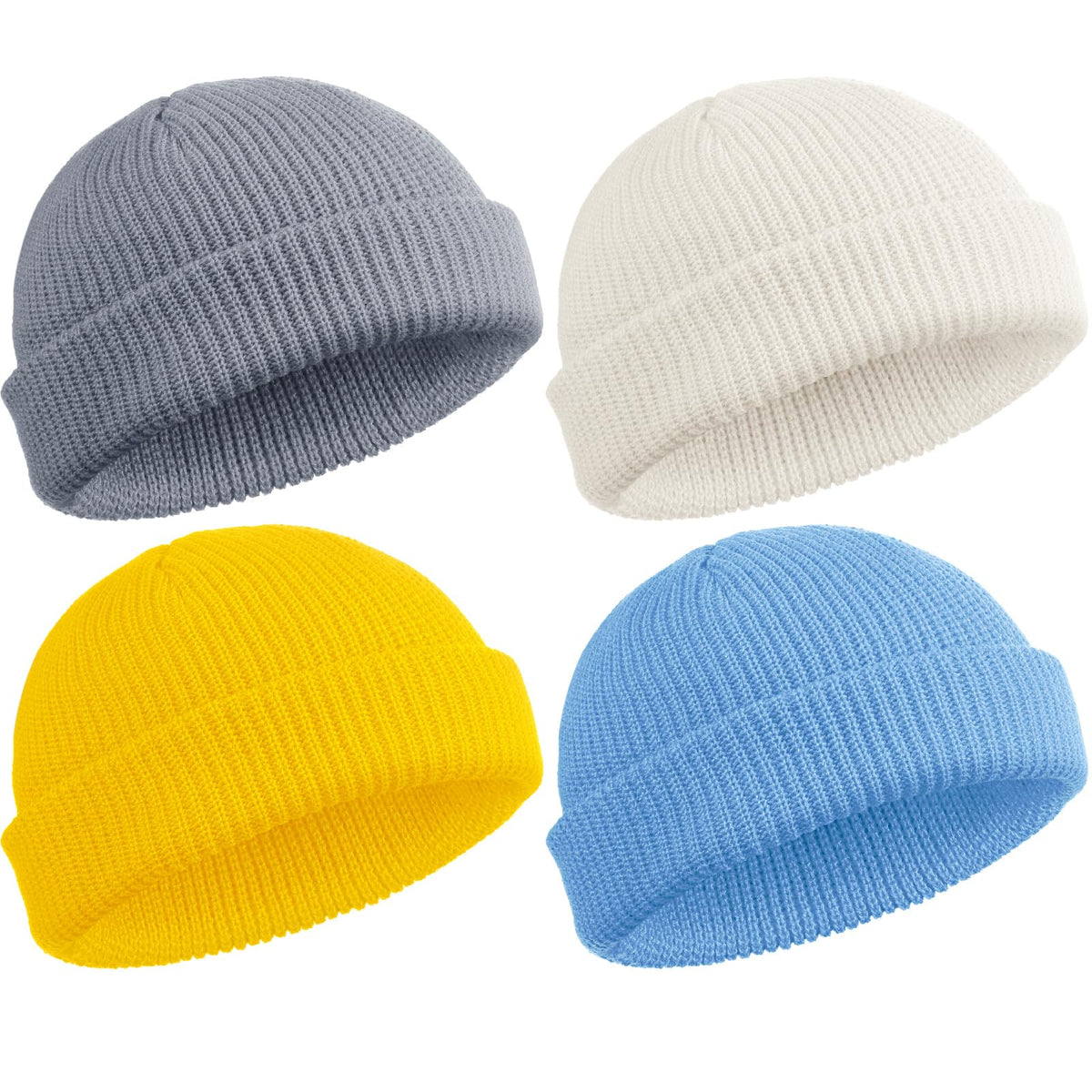 SATINIOR 4 Pieces Trawler Beanie Watch Hat Roll up Edge Skullcap Fisherman Beanie Unisex