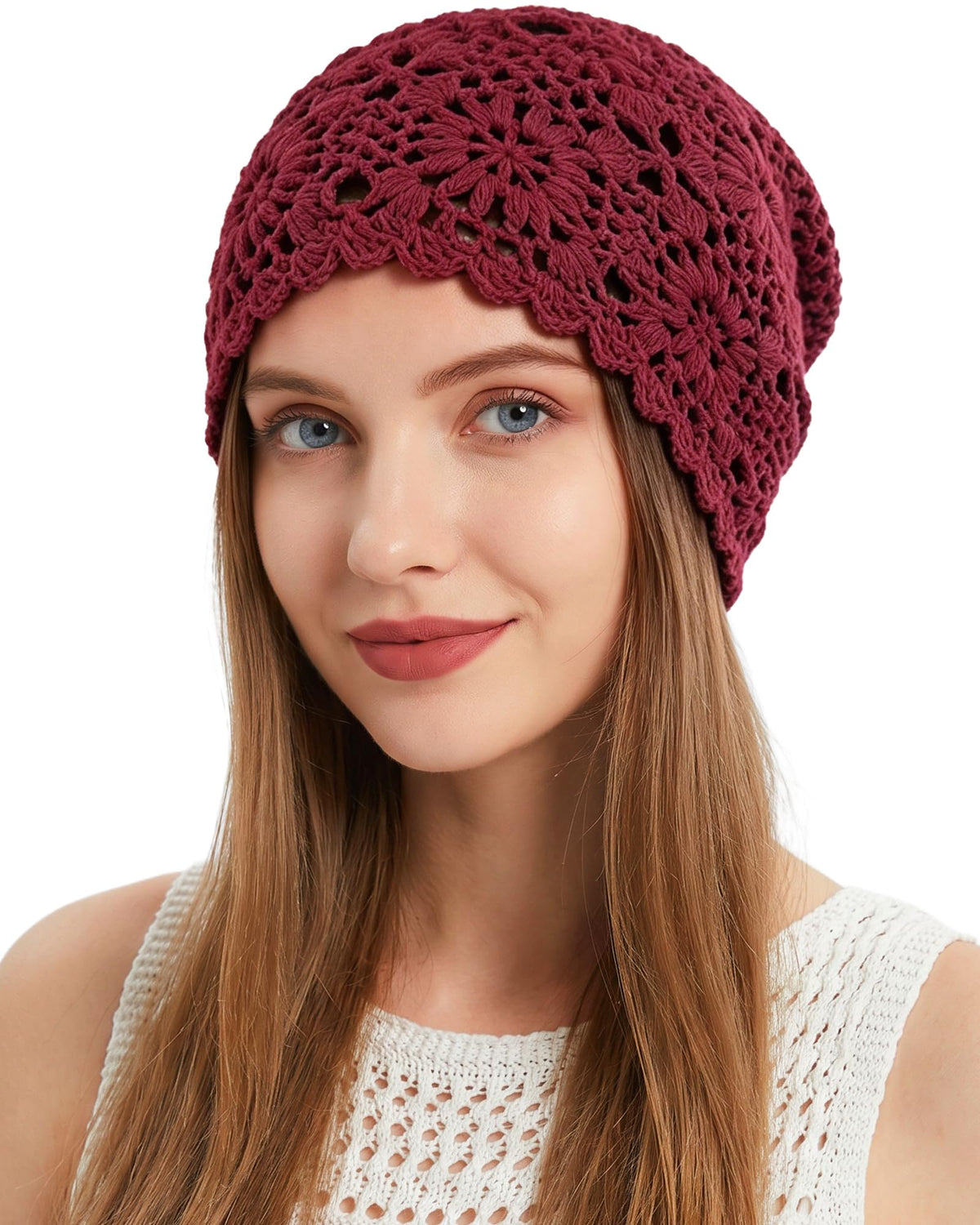 Ababalaya Women's 100% Cotton Handmade Crochet Hat Boho Beanie