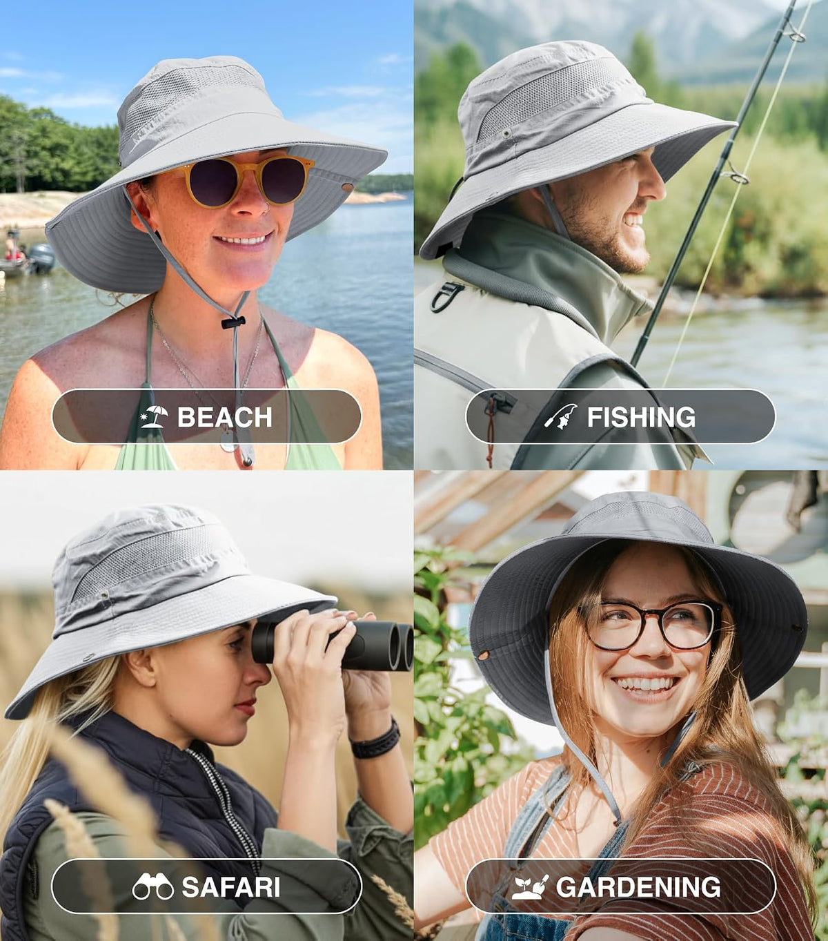 GearTOP Safari Hat for Men Sun Hats for Women UV Protection UPF 50+ Fishing, Gardening, Hiking Hat (22-23 1/2")