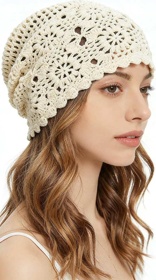 Crochet Hat for Women Cotton Slouchy Beanie Knitted Handmade Skull Cap for Travel Daily Wear