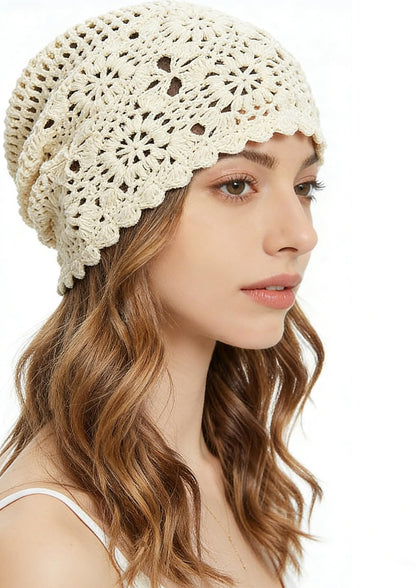 Crochet Hat for Women Cotton Slouchy Beanie Knitted Handmade Skull Cap for Travel Daily Wear