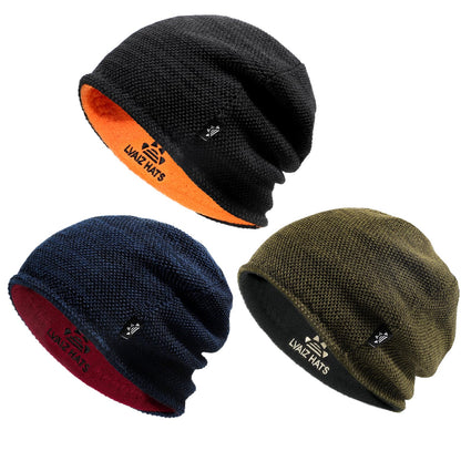 3 Pack Reversible Fleece Lined Beanie Hats for Men Women Winter Knit Hats