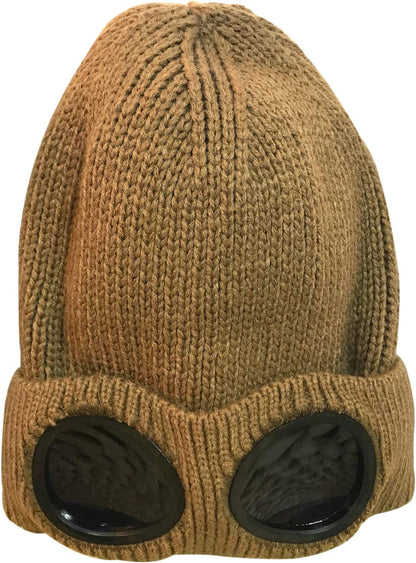 Unisex Goggle Knitted Beanie Hat Windproof Warm Winter Skull Cap