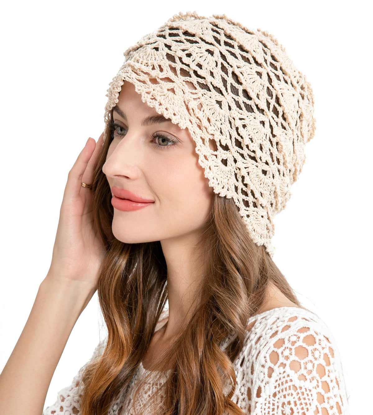 ZLYC Women Cotton Crochet Slouchy Beanie Hat Handmade Knit Summer Skull Cap