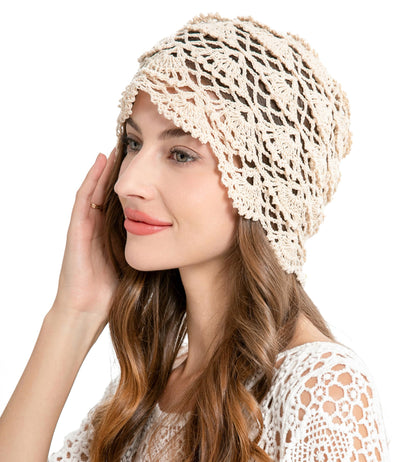 ZLYC Women Cotton Crochet Slouchy Beanie Hat Handmade Knit Summer Skull Cap