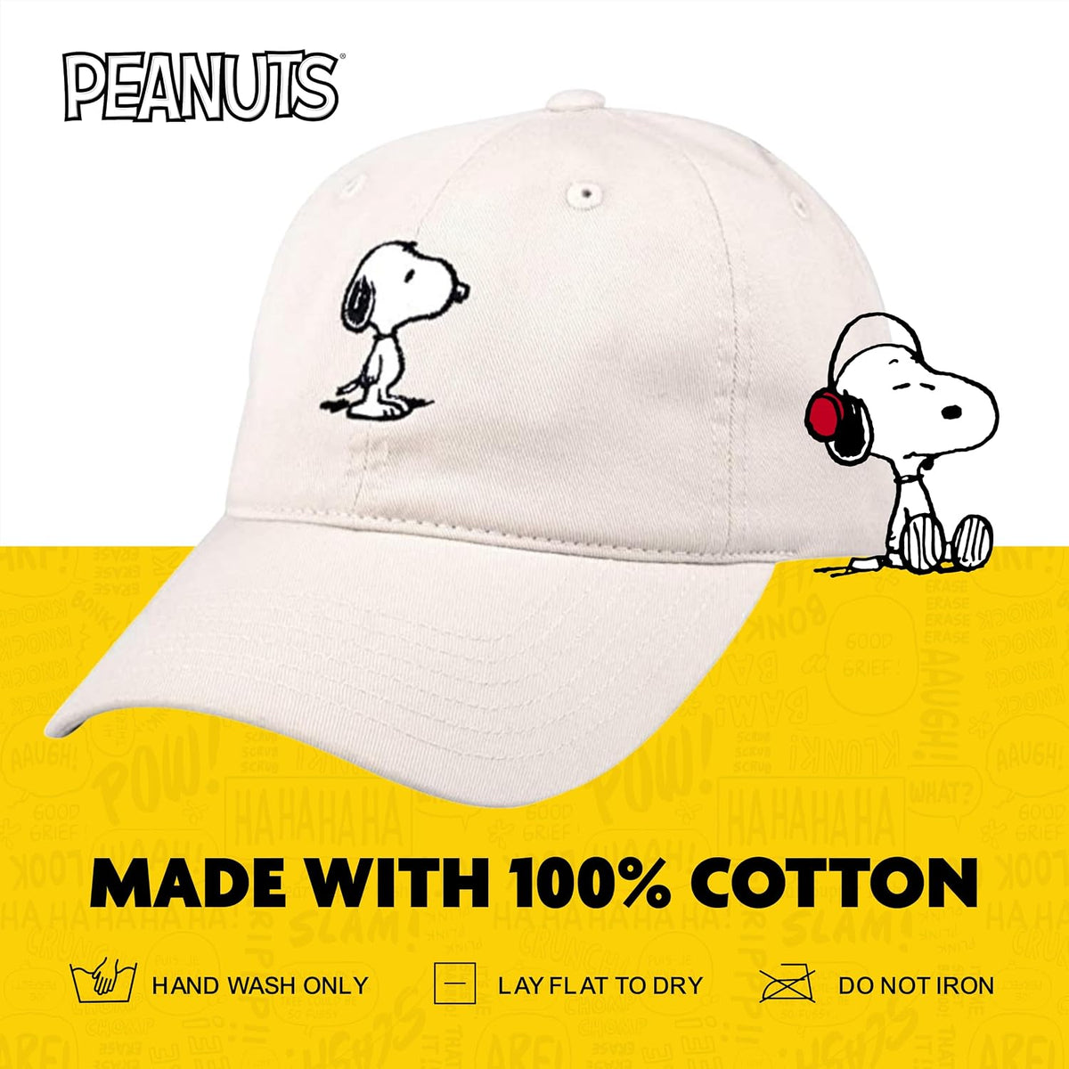 Concept One Unisex Adult Peanuts Snoopy Dad Hat, Adult Cotton Adjustable Baseball Cap with Curved Brim