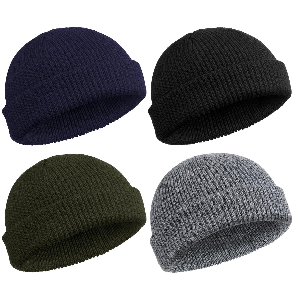 SATINIOR 4 Pieces Trawler Beanie Watch Hat Roll up Edge Skullcap Fisherman Beanie Unisex