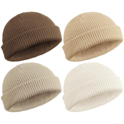 SATINIOR 4 Pieces Trawler Beanie Watch Hat Roll up Edge Skullcap Fisherman Beanie Unisex