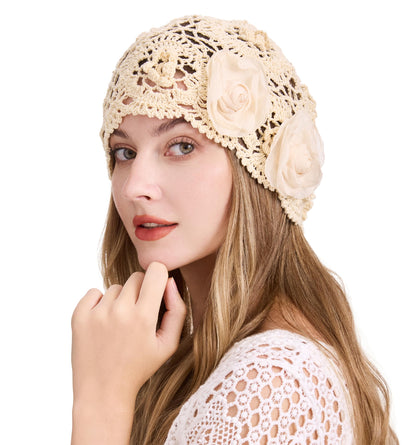 ZLYC Women Cotton Crochet Slouchy Beanie Hat Handmade Knit Summer Skull Cap