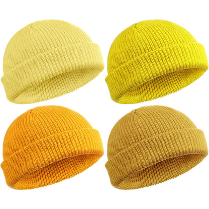 SATINIOR 4 Pieces Trawler Beanie Watch Hat Roll up Edge Skullcap Fisherman Beanie Unisex