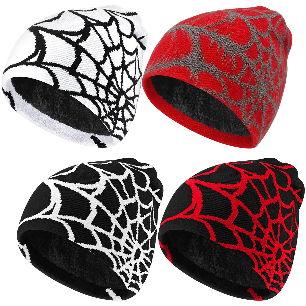 Jeyiour 4 Pcs Y2k Beanies Spider Web Pattern Hat