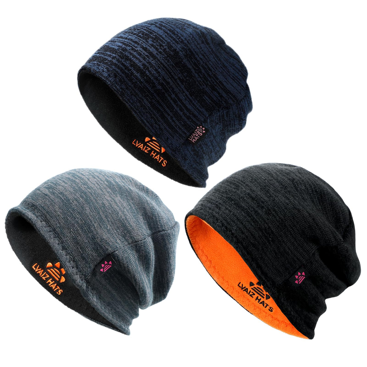 3 Pack Reversible Fleece Lined Beanie Hats for Men Women Winter Knit Hats