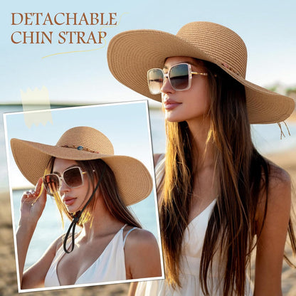 Trifabricy Beach Sun Straw Hats for Women, Wide Brim Sun Hat UPF Protection