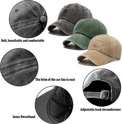3 Pack Washed Plain Vintage Baseball Cap Cotton Adjustable Twill Bulk Low Profile Classic Dad Hat for Men/Women