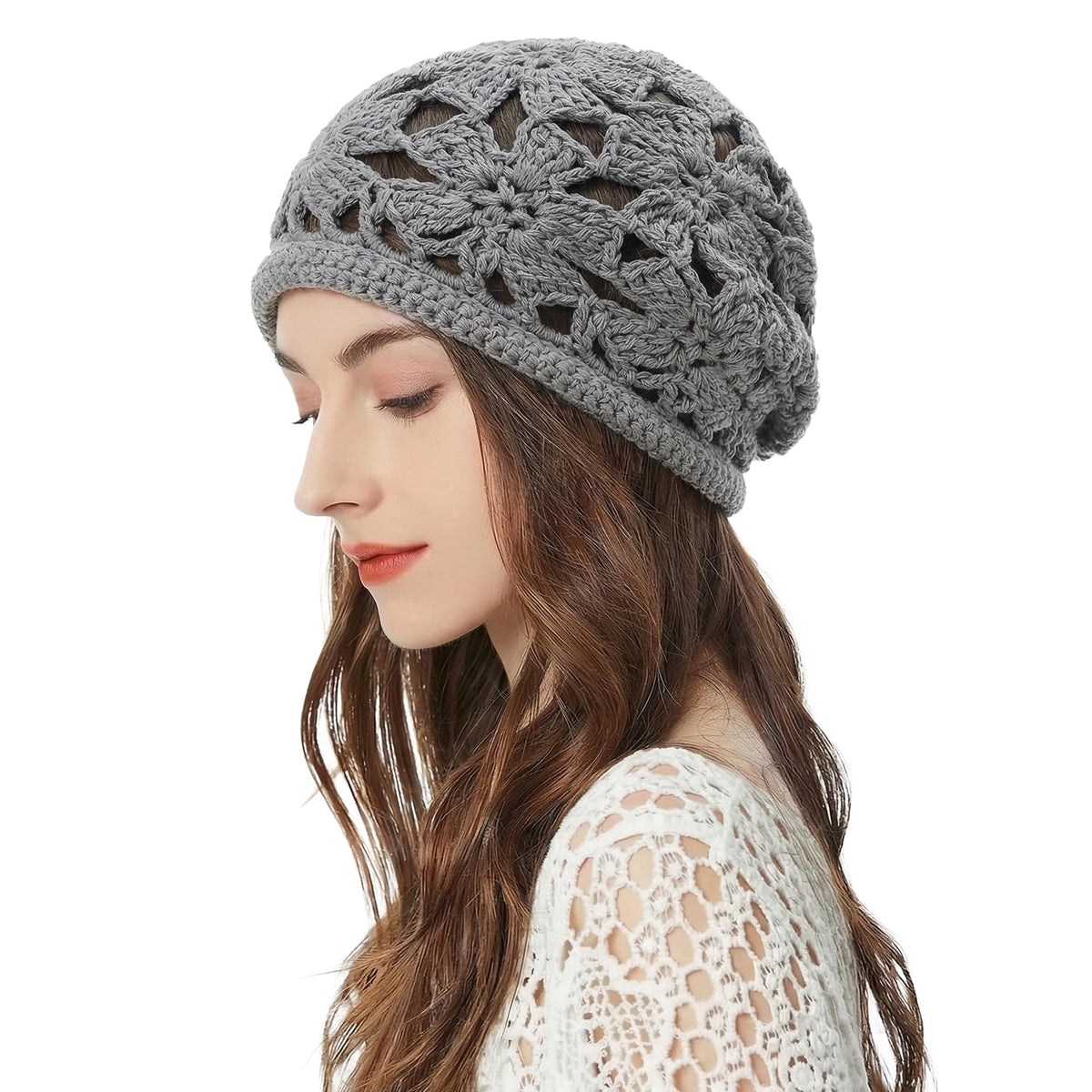 ZLYC Women Cotton Crochet Slouchy Beanie Hat Handmade Knit Summer Skull Cap