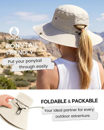 FURTALK Sun Hats for Women UV Protection Wide Brim Ponytail Hiking Hat