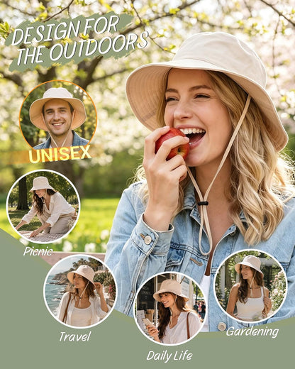 Water-Resistant UPF 50+ Sun Bucket Hat Packable Brimmed for Women Men