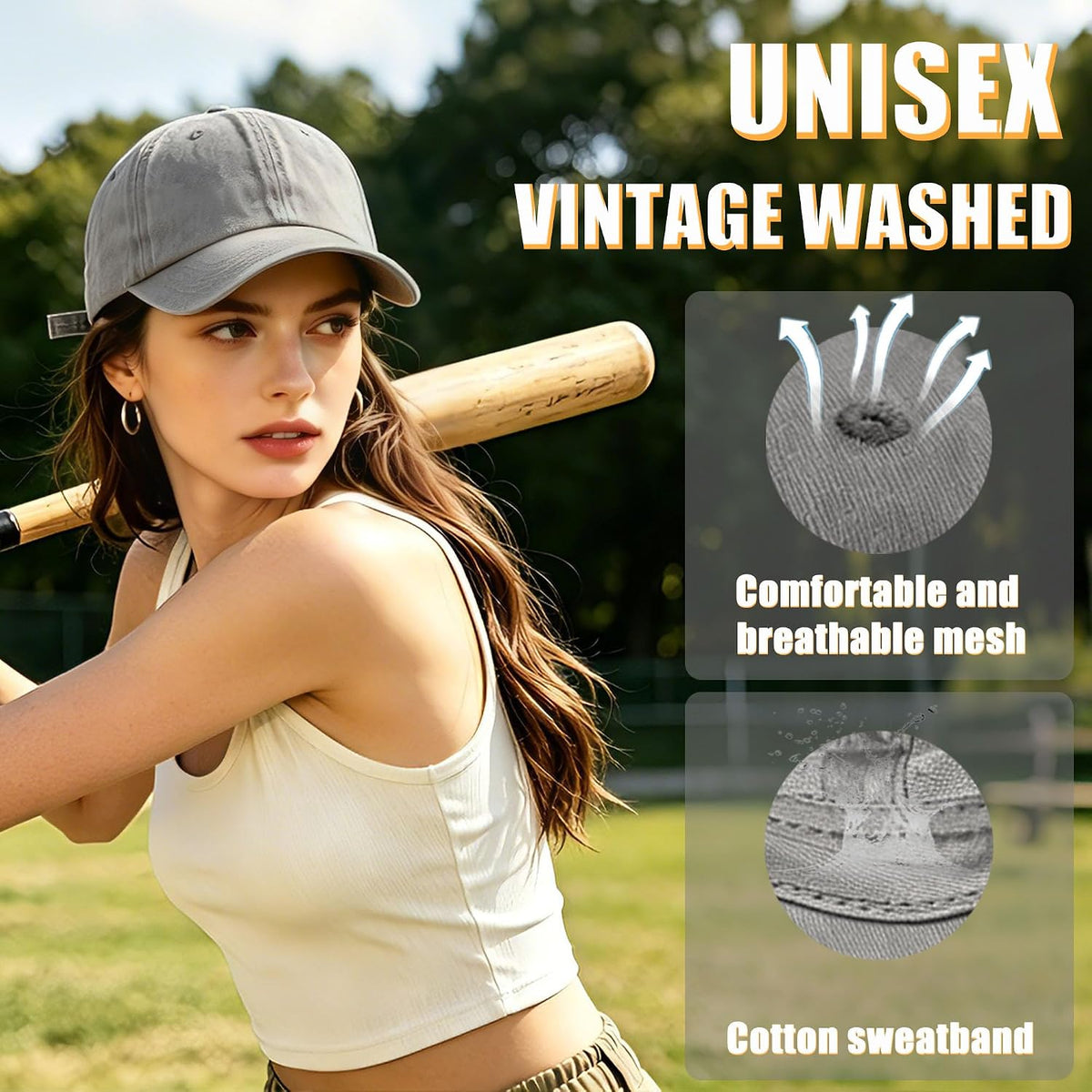 2Pack Vintage Washed Cotton Baseball Caps, Adjustable Low Profile Dad Hat, Unconstructed Distressed Plain Cap for Men Women