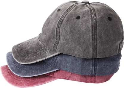 MEINICY 3 Packs Washed-Cotton Plain Baseball Cap, Adjustable Dad Hat