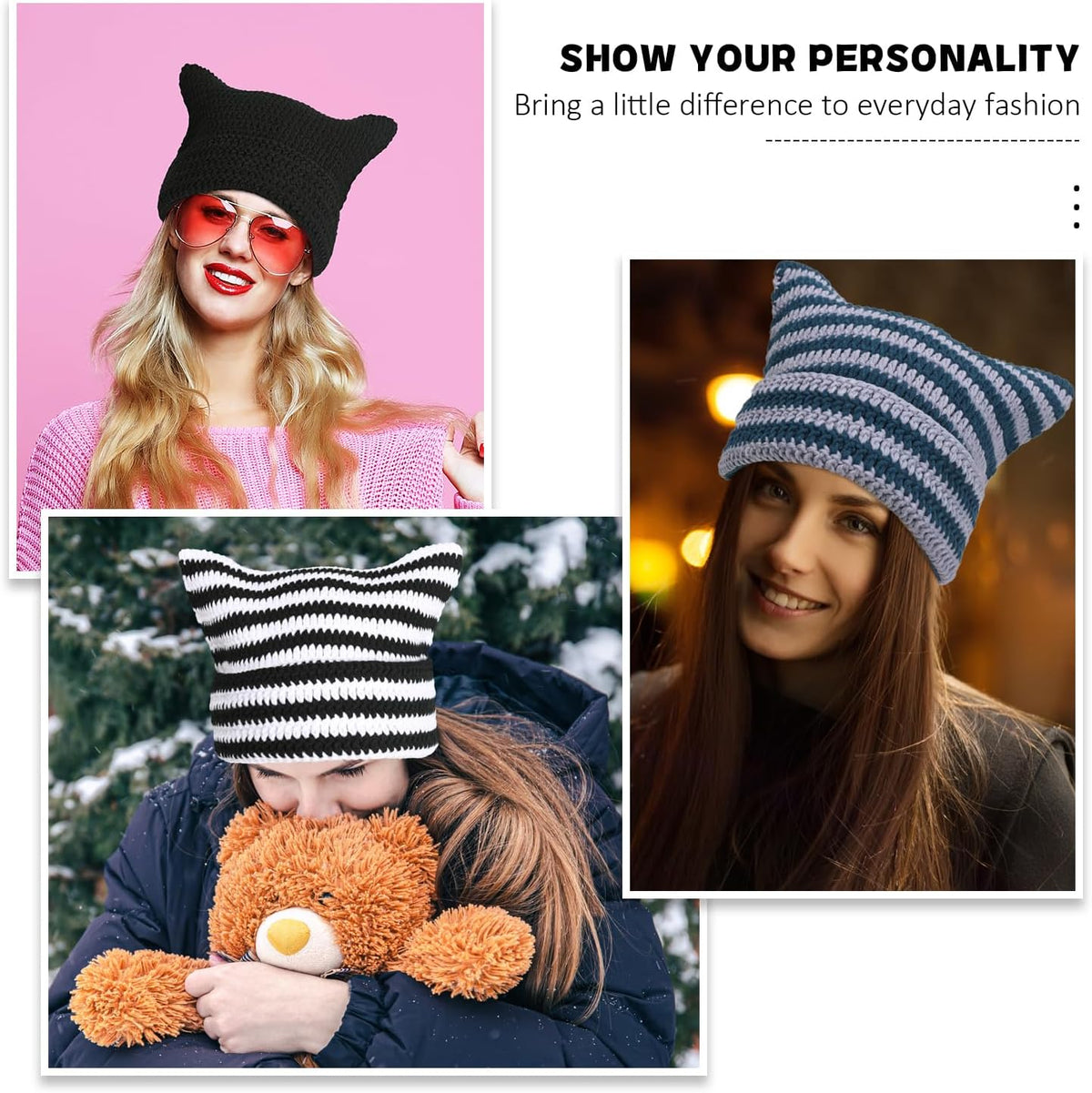 Women Beanie Warm Winter Hats, Soft Knit Lazy Beanie for Women, Women Cat Beanie，Women Fox hat, Slouchy Beanies for Women