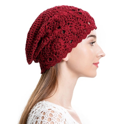 ZLYC Women Cotton Crochet Slouchy Beanie Hat Handmade Knit Summer Skull Cap