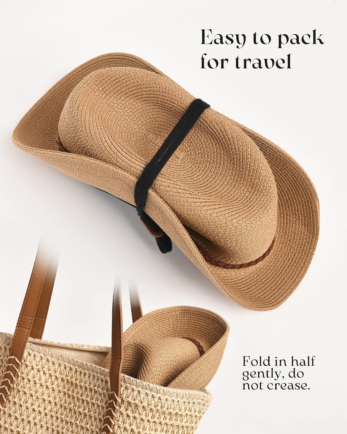 FURTALK Womens Wide Brim Sun Hat Beach Panama Fedora Straw Summer