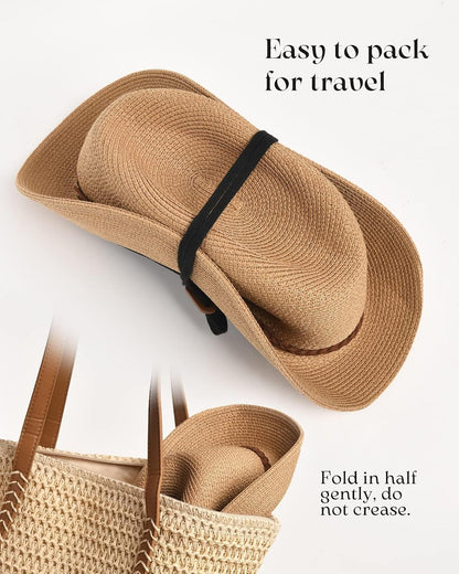 FURTALK Womens Wide Brim Sun Hat Beach Panama Fedora Straw Summer