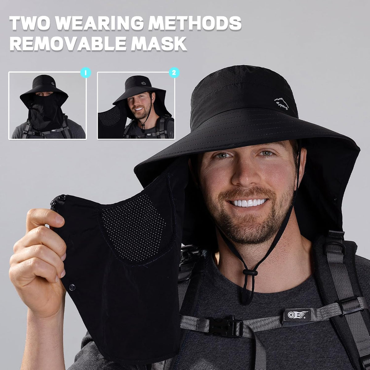 Rosoz Sun Hat for Men Women with Neck Flap& Removable Face Cover Wide Brim