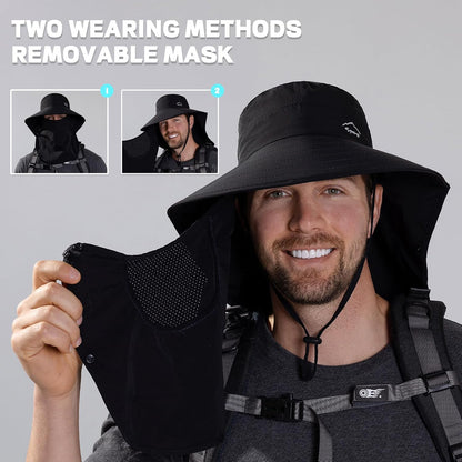 Rosoz Sun Hat for Men Women with Neck Flap& Removable Face Cover Wide Brim
