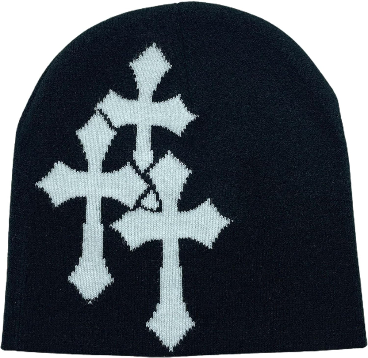Y2K Dark Cross Wool Hat - Fashion Cross Pattern Loose Pile Knit Hat for Cold Weather - Autumn and Winter