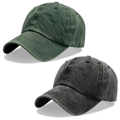 2Pack Vintage Washed Cotton Baseball Caps, Adjustable Low Profile Dad Hat, Unconstructed Distressed Plain Cap for Men Women
