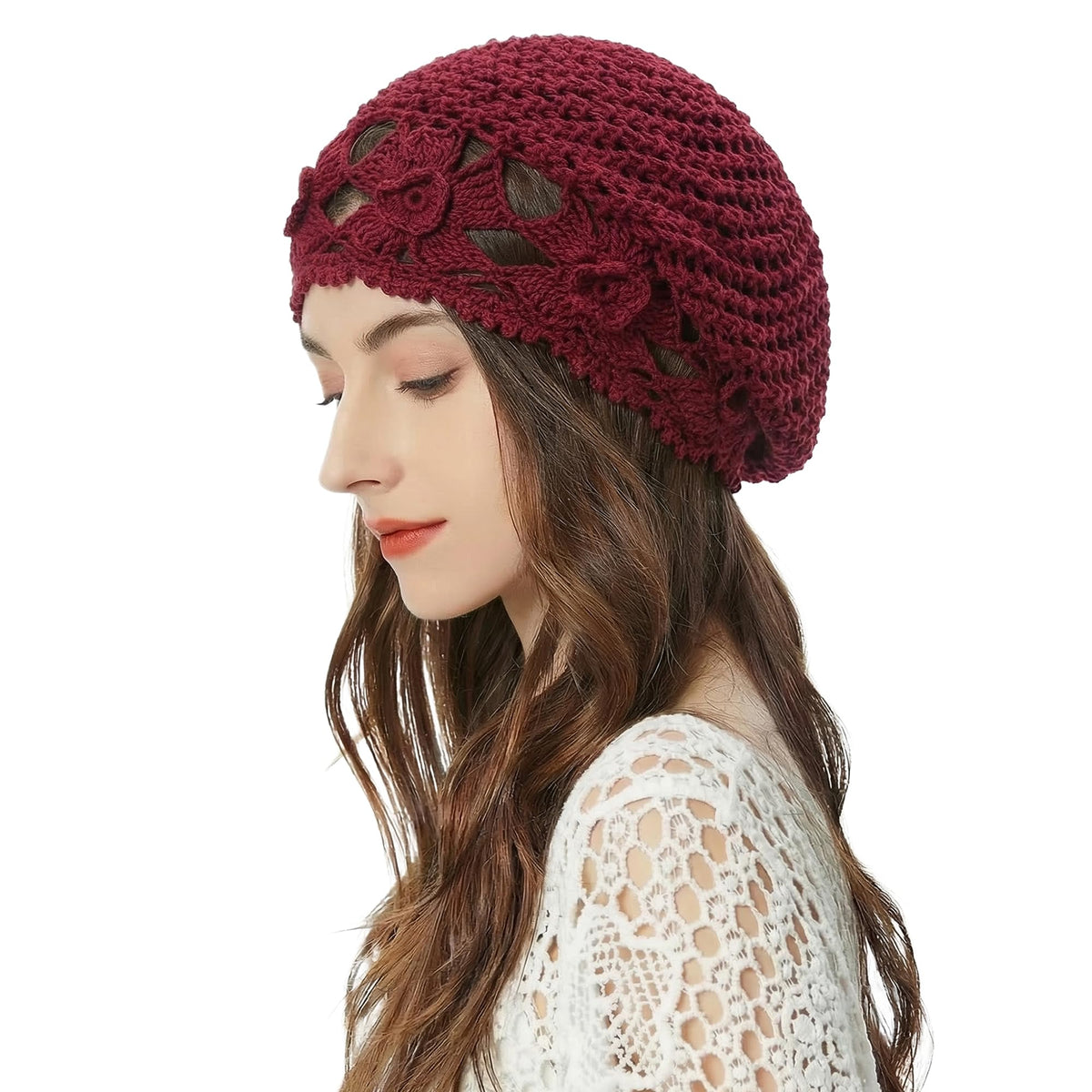 ZLYC Women Cotton Crochet Slouchy Beanie Hat Handmade Knit Summer Skull Cap