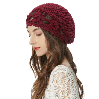 ZLYC Women Cotton Crochet Slouchy Beanie Hat Handmade Knit Summer Skull Cap