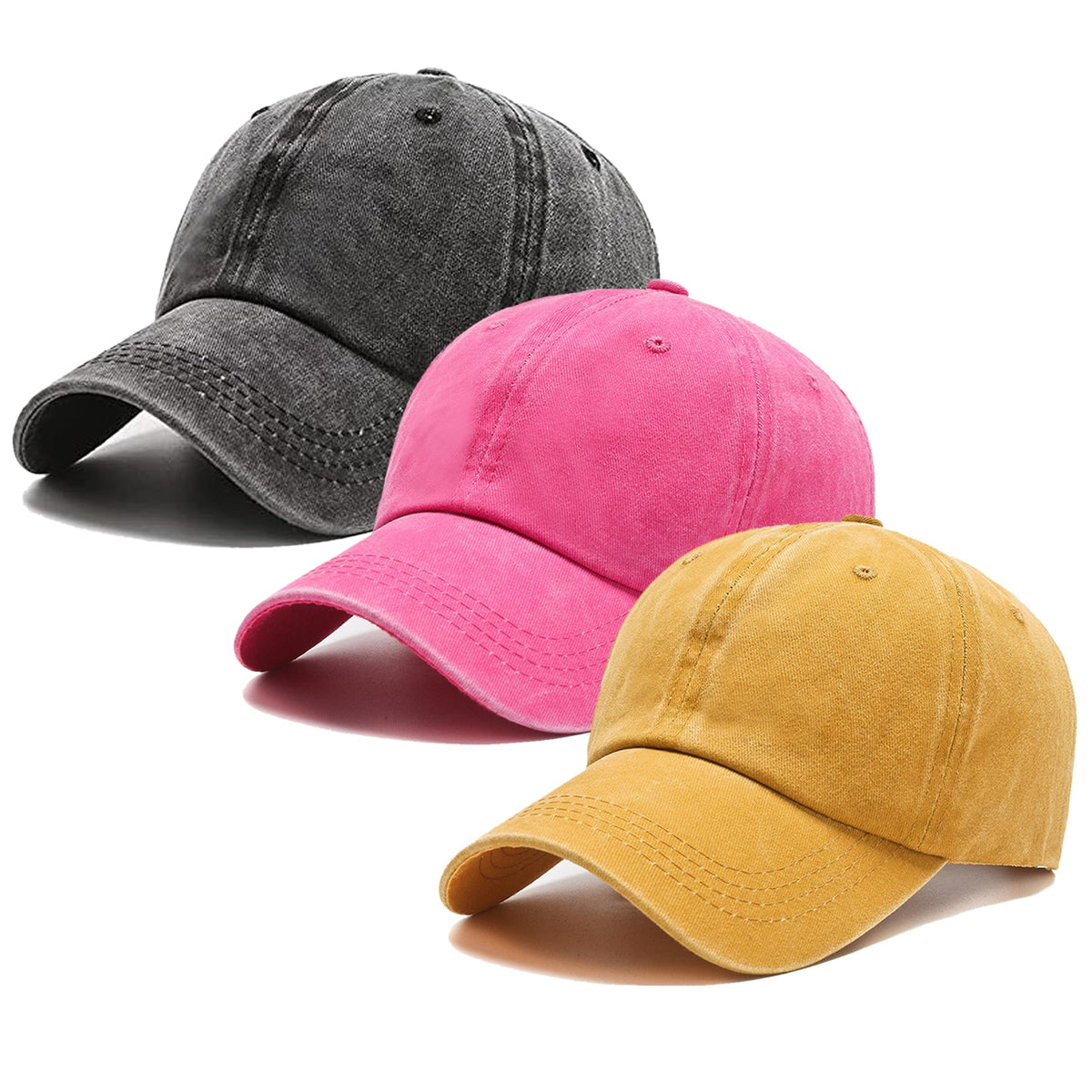 3 Pack Washed Plain Vintage Baseball Cap Cotton Adjustable Twill Bulk Low Profile Classic Dad Hat for Men/Women