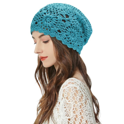 ZLYC Women Cotton Crochet Slouchy Beanie Hat Handmade Knit Summer Skull Cap