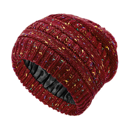 Beanies Women Satin Lined Beanie Winter Hats for Women Silk Lined Slouchy Beanie for Winter Warm Knit Cuffed Beanie Hat