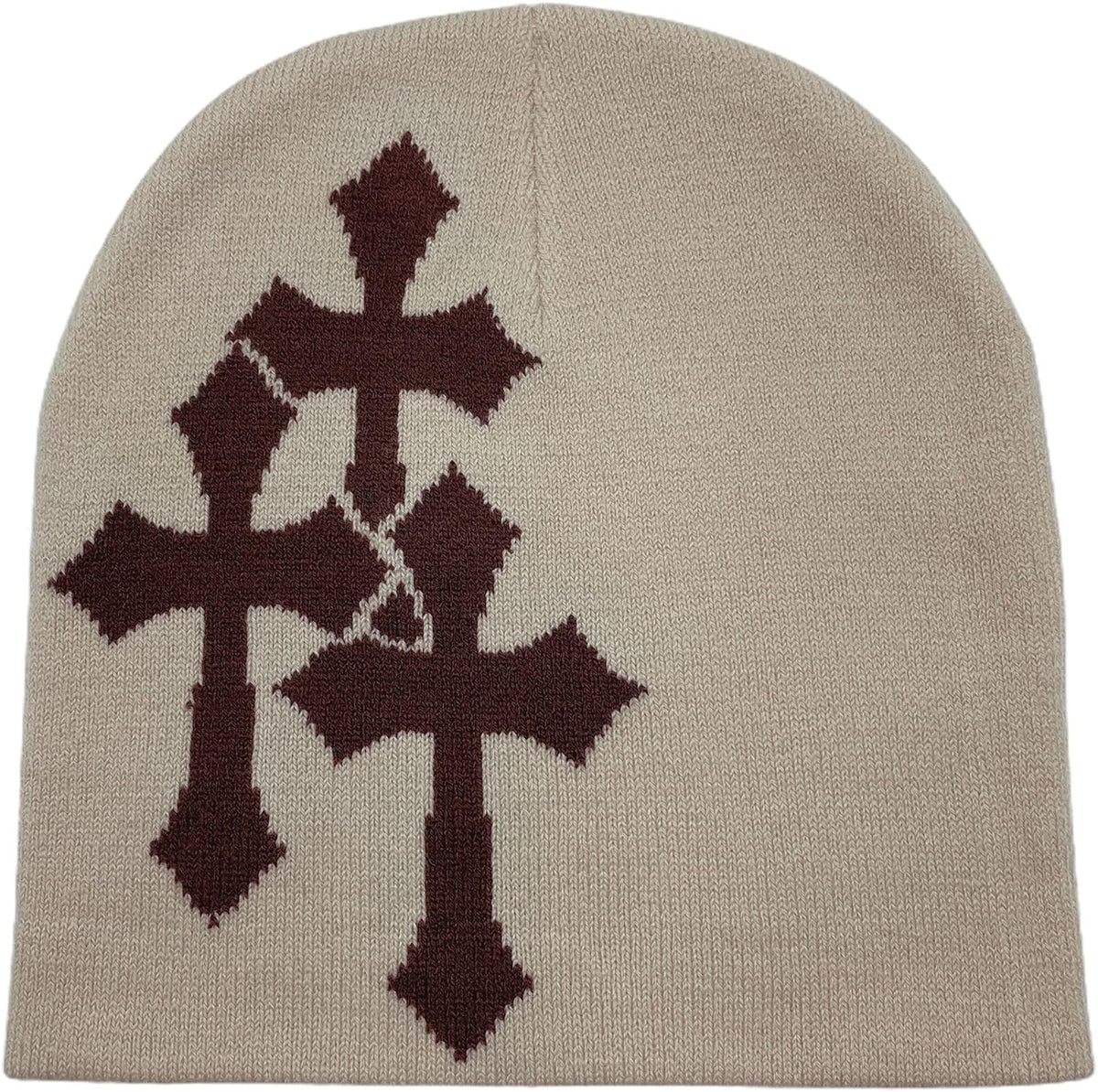 Y2K Dark Cross Wool Hat - Fashion Cross Pattern Loose Pile Knit Hat for Cold Weather - Autumn and Winter