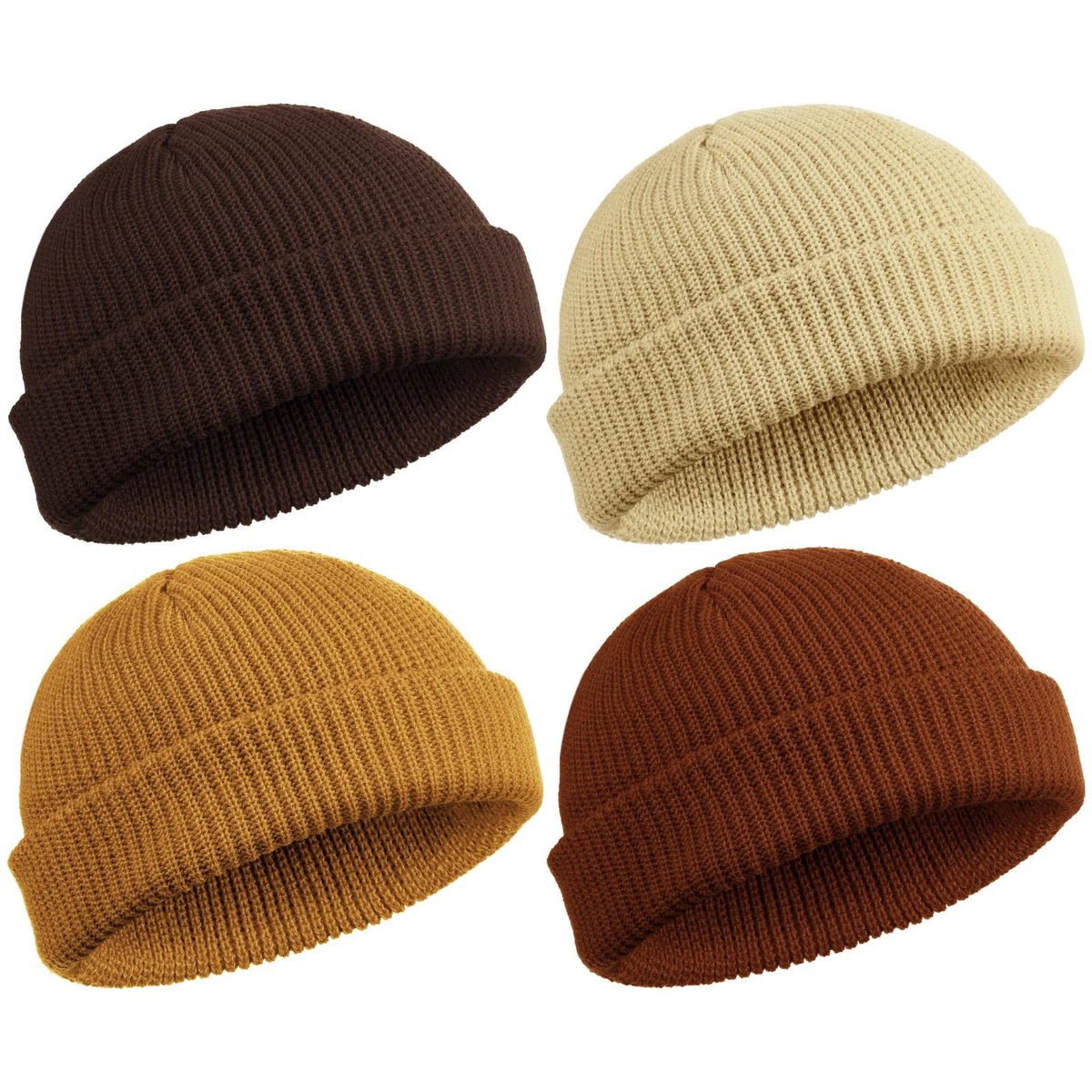 SATINIOR 4 Pieces Trawler Beanie Watch Hat Roll up Edge Skullcap Fisherman Beanie Unisex
