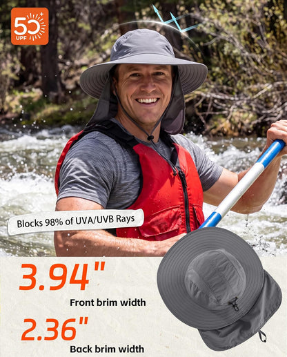 Home Prefer UPF 50+ Sun Hat with Neck Flap Wide Brim Fishing Hat for Men