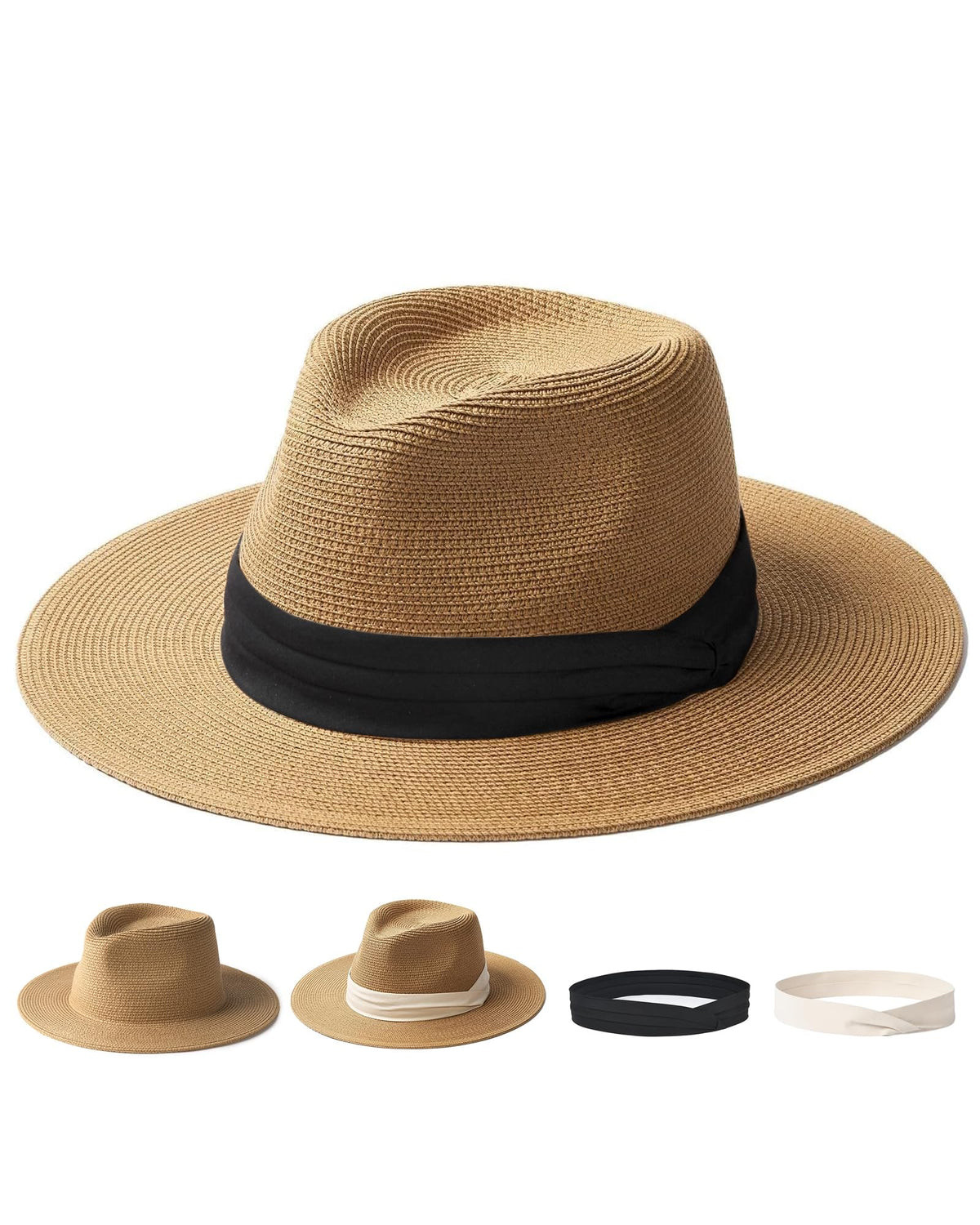 FURTALK Sun Hat Wide Brim Straw Fedora Panama Beach for Men Women