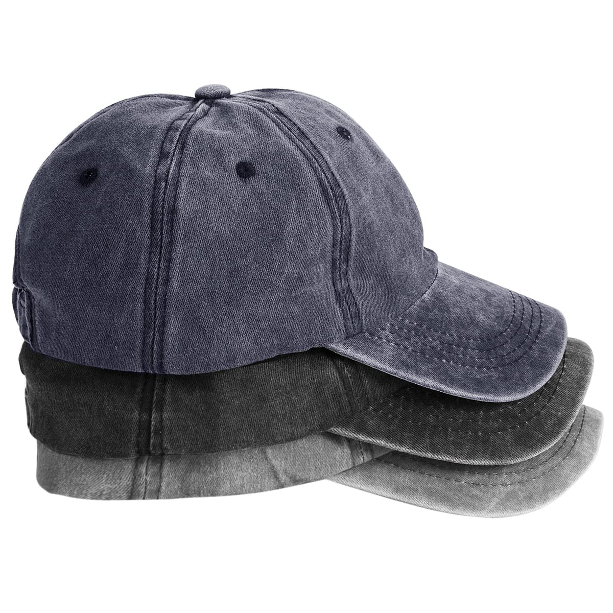 MEINICY 3 Packs Washed-Cotton Plain Baseball Cap, Adjustable Dad Hat