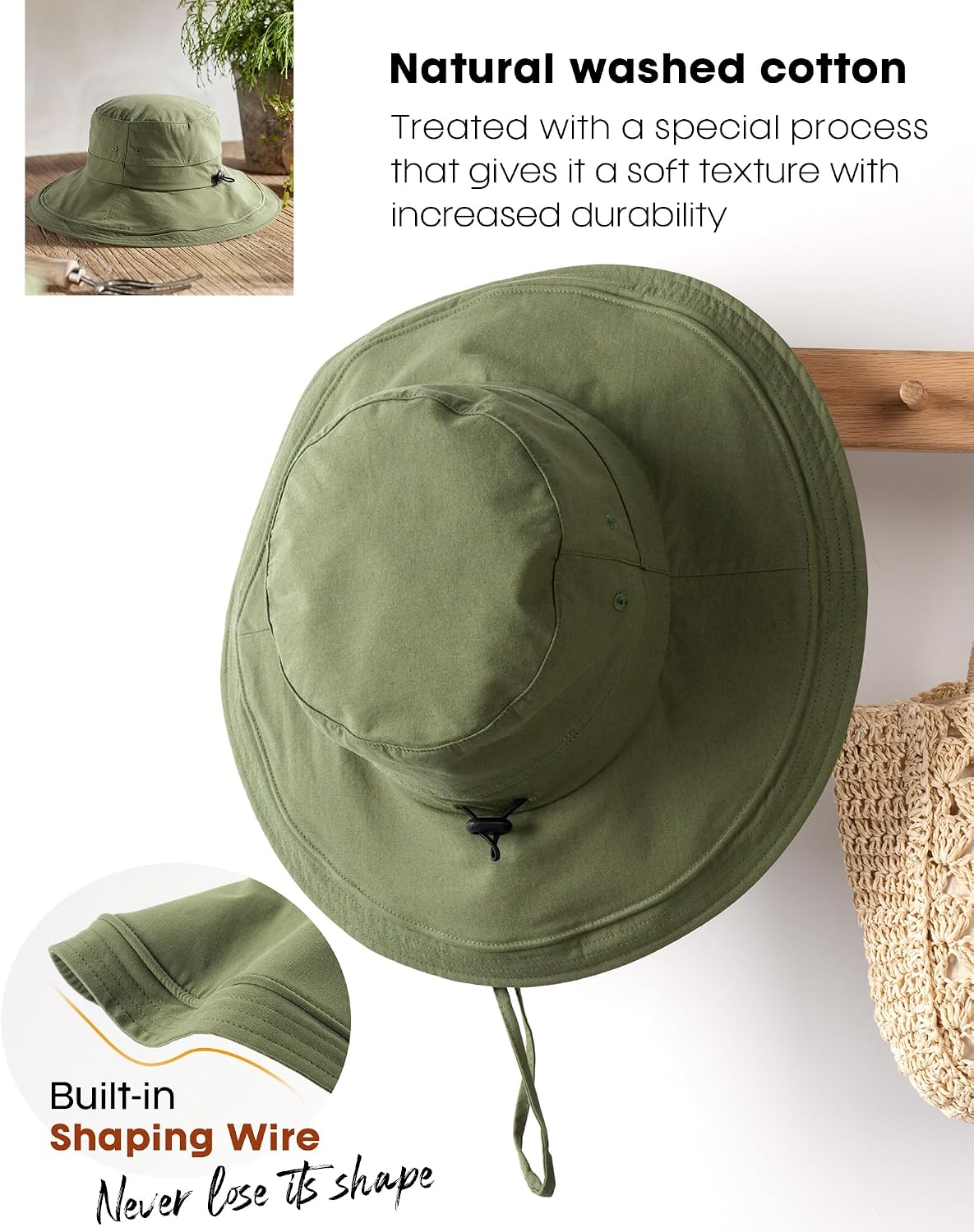 Hatiis Womens Sun Hat with Ponytail Hole Cotton Shapeable Wide Brim
